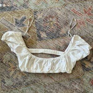 Fashion Nova White Puffed Sleeve Crop Top – XS, Open Back